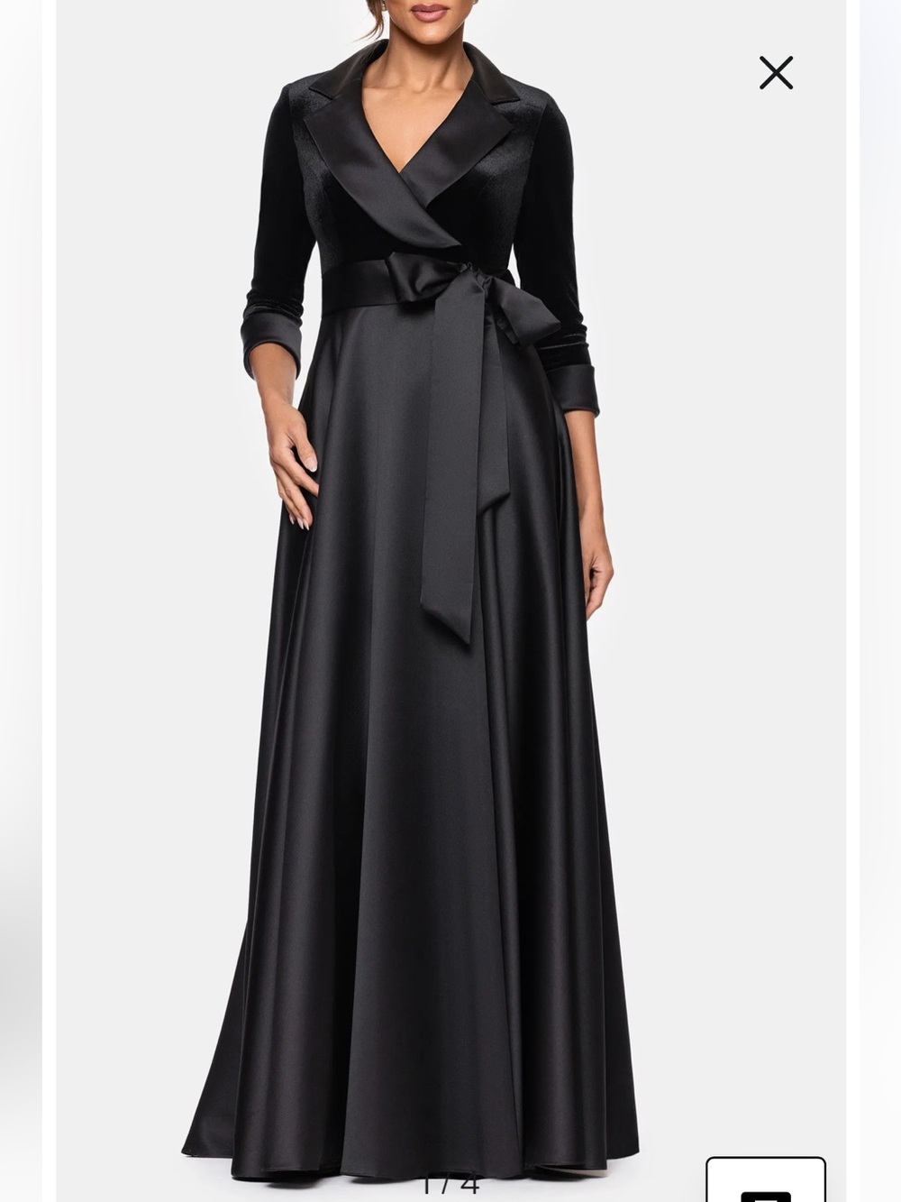 Xscape Black Satin-Trim Velvet Wrap Maxi Gown